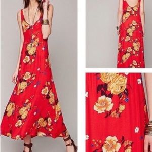 Free people red floral maxi dress/slip